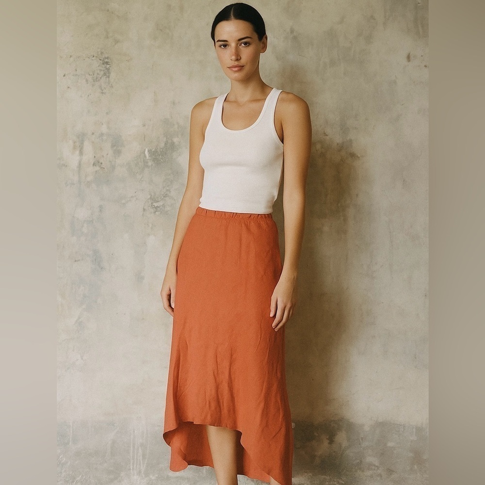 Bryn Walker Linen High Low Midi Skirt